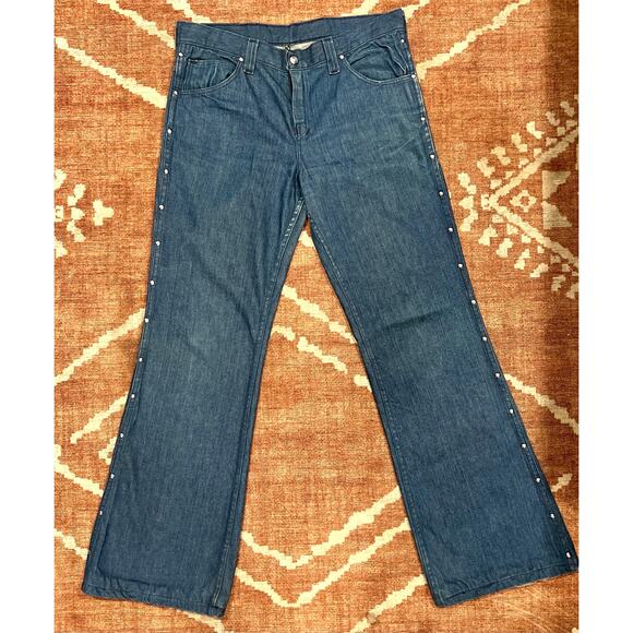 Womens 70s Vintage Time And Place Denim Flare Studded Jeans 10 - Picture 3 of 8